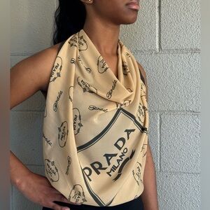 Vtg 80s Prada Milano Silk Logo Scarf  33” Square Sheer *As Is*